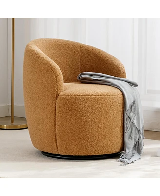 Simplie Fun Teddy Fabric Swivel Accent Armchair Barrel Chair With Black Powder Coating Metal Ring