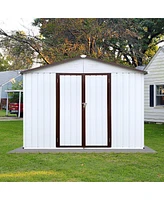 Streamdale Furniture Metal Garden Sheds 10FTx8FT Outdoor Storage Sheds White+Coffee