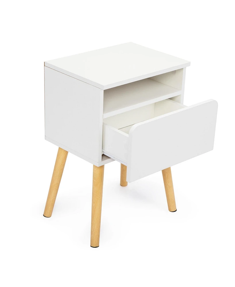 Simplie Fun Modern White Bedside Table with Drawers and Shelves