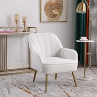 Streamdale Furniture Modern Soft Teddy Fabric Ivory Ergonomics Accent Chair Living Room Chair Bedroom Chair