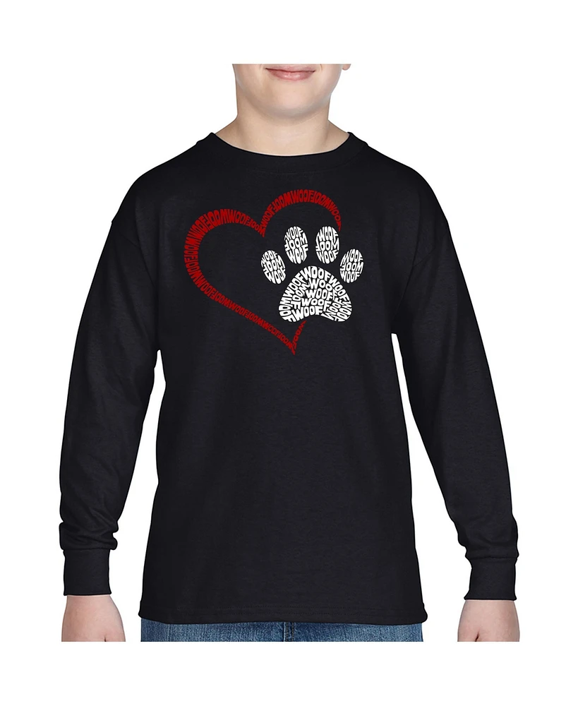 La Pop Art Boys Paw Heart Word Long Sleeve T-Shirt