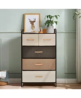 Sugift 4-Tier Organizer Tower Steel Frame Wooden Top Storage with 5-Drawer Dresser