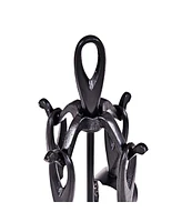 5 Pieces Rustic Heavy Duty Compact Wrought Iron Fireplace Tools Set