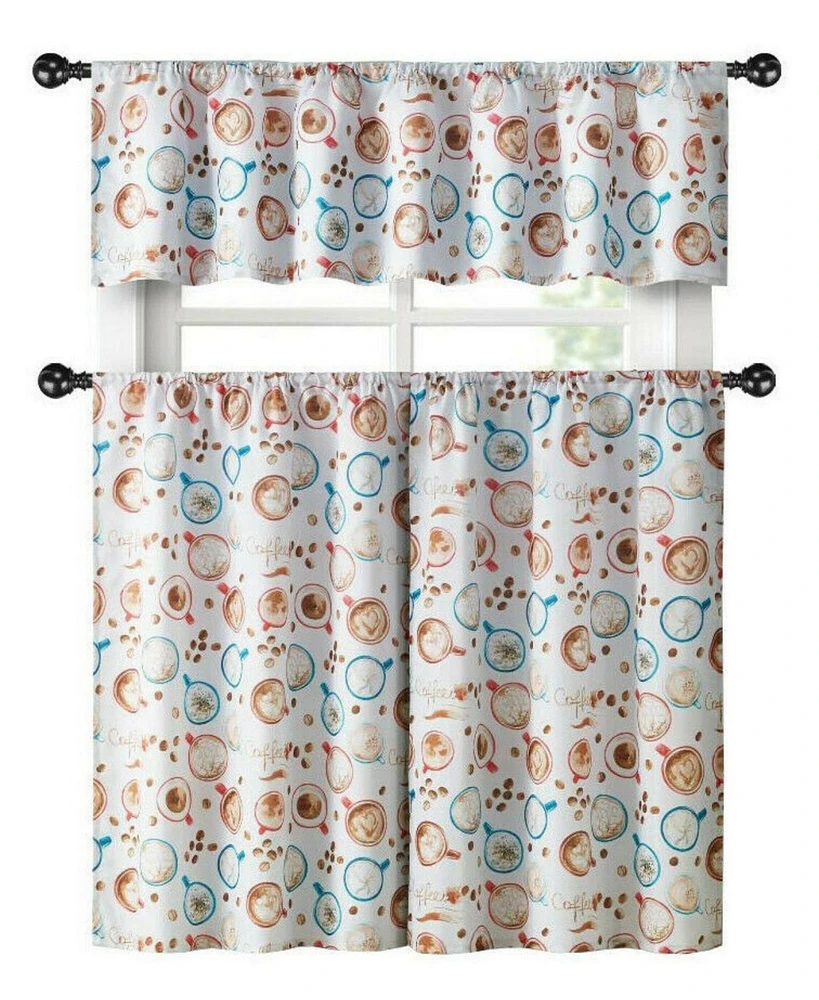 Kate Aurora Coffee Brew Complete 3 Pc. Complete CafeKitchen Curtain Tier & Valance Set