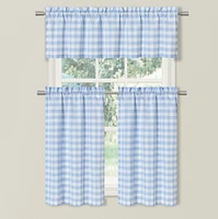 Kate Aurora Country Farmhouse Plaid Checkered Gingham 3 Pc Kitchen Curtain Tier & Valance Set