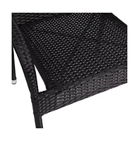Merrick Lane Set Of 4 Mathias Indoor/Outdoor Black Wicker Patio Chairs With Powder Coated Steel Frame, Comfortably Curved Back And Arms