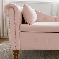 Velvet Chaise Lounge with Storage & Pillow