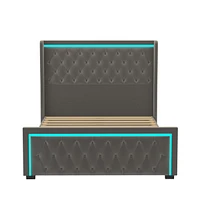 Grey Velvet Platform Bed with Led Headboard