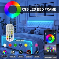 Grey Velvet King Bed Frame with Led Headboard