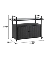 Outdoor Wicker Bar Cart with Glass Top