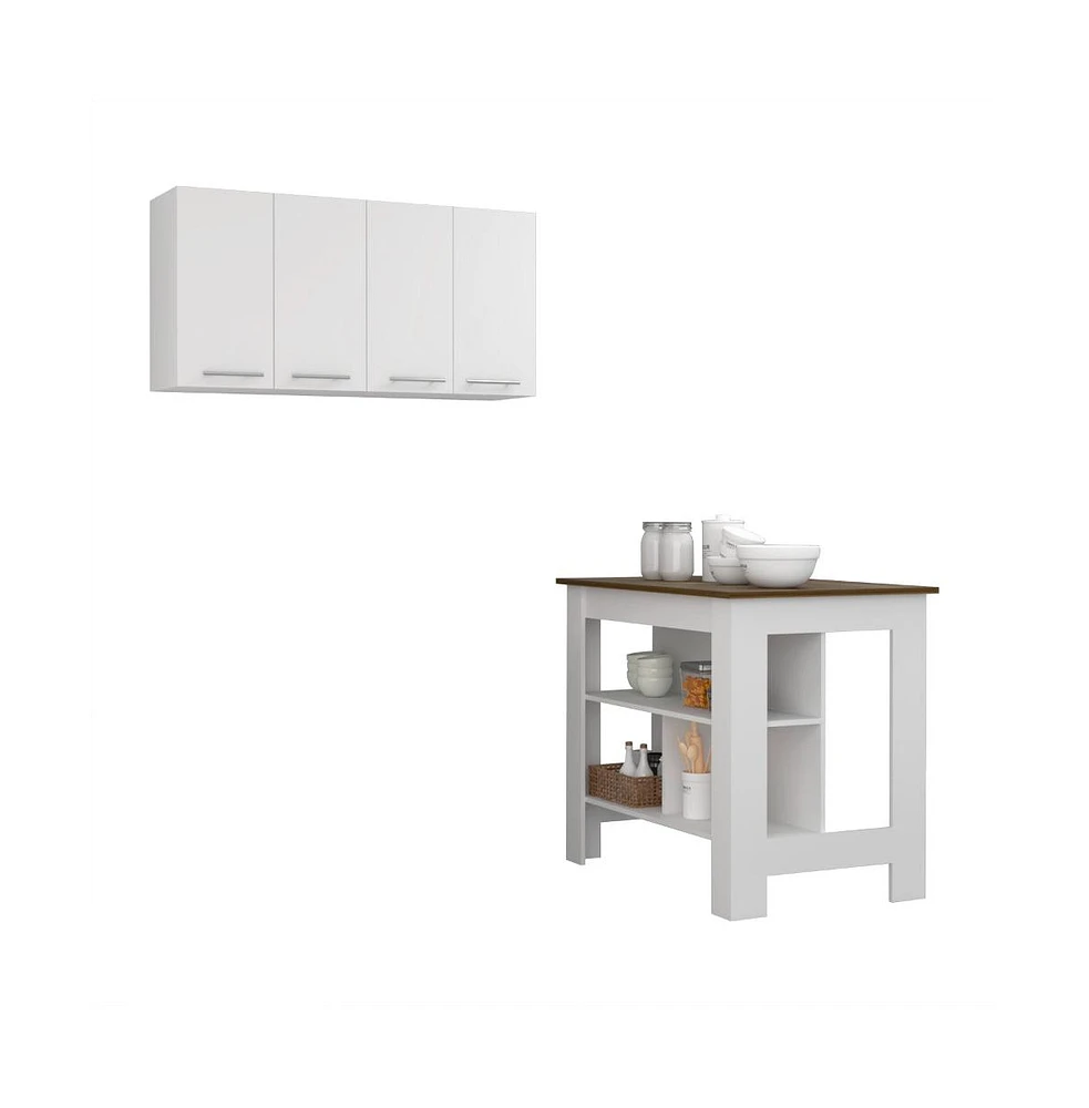 Simplie Fun Burlingame 5 Shelf 4 Door 2 Piece Kitchen Set, Kitchen Island And Upper Wall Cabinet