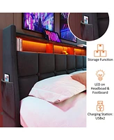 Hydraulic Storage Full Size Platform Bed with Led & Usb