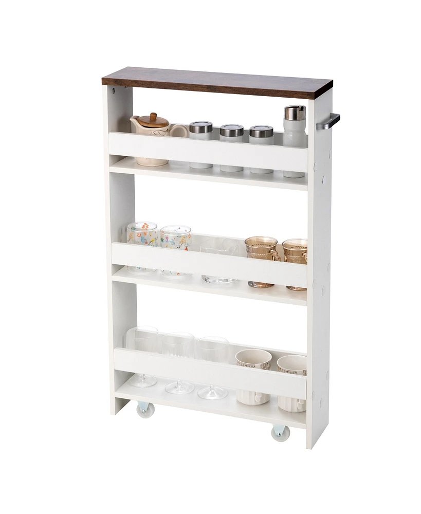 Sugift Rolling Kitchen Slim Storage Cart Mobile Shelving Organizer with Handle