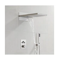 Mondawe 22" Wall Mounted Thermostatic Shower System Set with Handheld Spray, Brushed Nickel