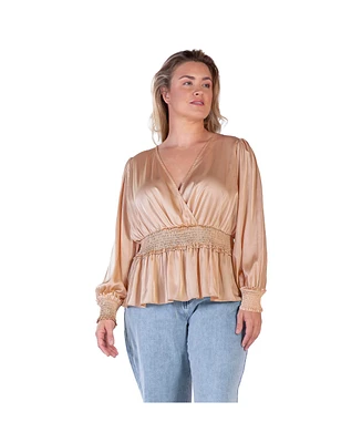 Standards & Practices Plus Satin V-Neck Long Sleeves Blouse