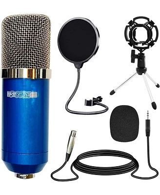 5 Core Recording Microphone Podcast Bundle • Professional Condenser Cardioid Mic Kit • w Desk Stand - Rm 7 Blu