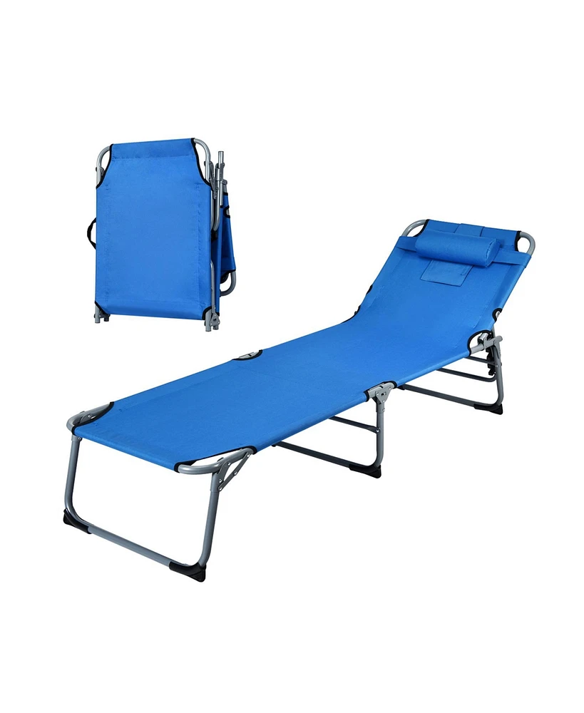 Slickblue Folding Chaise Lounge Chair with Face Hole for Beach