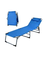 Slickblue Folding Chaise Lounge Chair with Face Hole for Beach