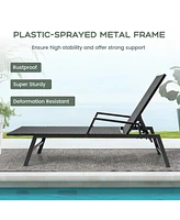 Slickblue Outdoor Rattan Chaise Lounge Reclining Chair with Armrests and 5-Position Backrest-Brown