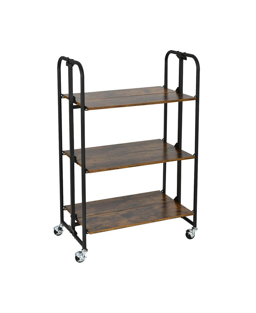 Slickblue Foldable Rolling Cart with Storage Shelves for Kitchen-Tier