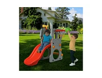 Slickblue 5 in 1 Toddler Climber Slide Playset with Basketball Hoop and Telescope