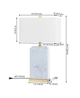 Jonathan Y Chloe 24.5" Modern Coastal Iron/Marbled Ceramic Led Table Lamp with Usb Charging Port, Blue/White (Set of 2)
