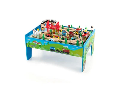 Slickblue 80-Piece Wooden Train Set and Table