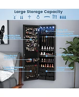 Slickblue Lockable Wall Mounted Mirror Jewelry Armoire with 5 LEDs and 6 Drawers