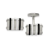 Chisel Stainless Steel Black & White Rubber Bands Rectangle Cufflinks