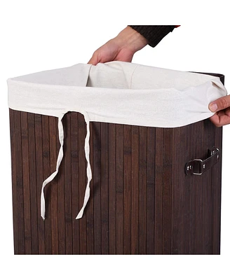 Slickblue Rectangle Bamboo Hamper Laundry Basket Washing Cloth Bin Storage Bag Lid 3 color