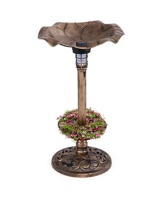 Slickblue Standing Pedestal Birdbath and Feeder Combo with Lotus Leaf Bowl