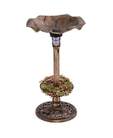 Slickblue Standing Pedestal Birdbath and Feeder Combo with Lotus Leaf Bowl