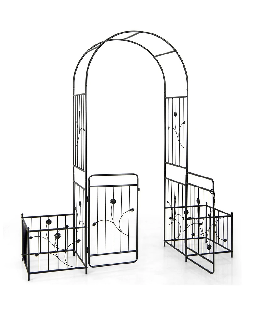 Slickblue 87 Inches Garden Arbor with Lockable Gate Side Planters-Black