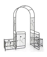 Slickblue 87 Inches Garden Arbor with Lockable Gate Side Planters-Black