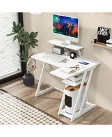 Costway L-Shaped Gaming Desk with Outlets & Usb Ports Monitor Shelf Headphone Hook