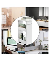 Slickblue Slim Rolling 3-Tier Bathroom Mobile Shelving Cabinet wih Handle- White