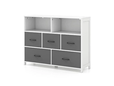 Slickblue Fabric Dresser with 5 Drawers for Bedroom-White