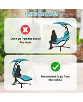 Slickblue Hanging Curved Steel Swing Chaise Lounger with Removable Canopy