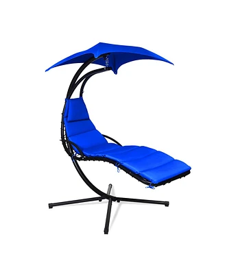 Slickblue Hanging Stand Chaise Lounger Swing Chair with Pillow