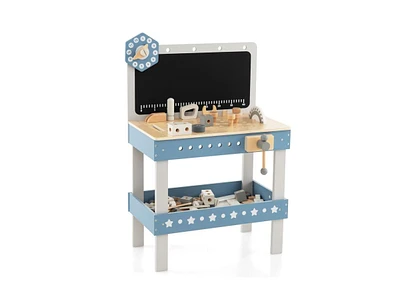 Slickblue Kids Play Tool Workbench Set with 61 Pcs Tool and Parts Set-Blue