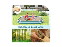 Slickblue Outdoor Solid Wood Sandbox with 4 Built-in Animal Patterns Seats