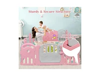 Slickblue Toddler 18-Panel Baby Playpen with Music Box & Basketball Hoop-Pink