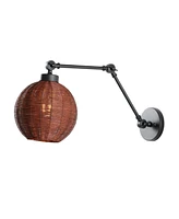 Jonathan Y Lyla 22" 1-Light Mid-Century Vintage Rattan Globe Swing Arm Led Sconce, Dark Brown/Black