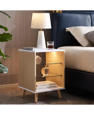 Simplie Fun Modern Led Nightstand with Glass Shelves