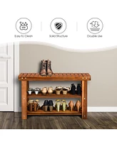 Costway 3-Tier Wood Shoe Rack 27.5' Shoe Bench Freestanding Boots Organizer Heavy-duty