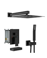 Streamdale Furniture 12" Rain Shower Head Systems With Waterfall Tub Spout, Matte Black, Wall Mounted Shower 0000