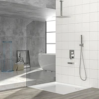 12" Rain Shower Head Systems With Waterfall Tub Spout, Brushed Nickel, Ceiling Mounted Shower