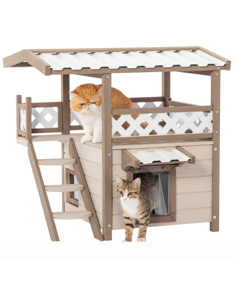 Simplie Fun Feral Cat House with 2 Stories, Durable Roof & Escape Door