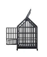 Simplie Fun Heavy Duty Dog Cage Pet Crate With Roof & Window On Roof