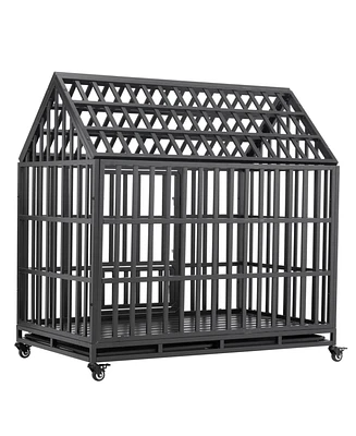 Simplie Fun Heavy Duty Dog Cage Pet Crate With Roof & Window On Roof